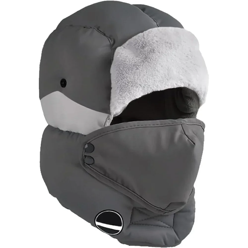 Unisex Gray Winter Trapper Face Mask Waterproof Ski Snow Imported Russian Hat